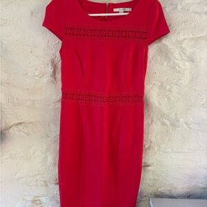 Boden Red Lace Trim Midi Dress